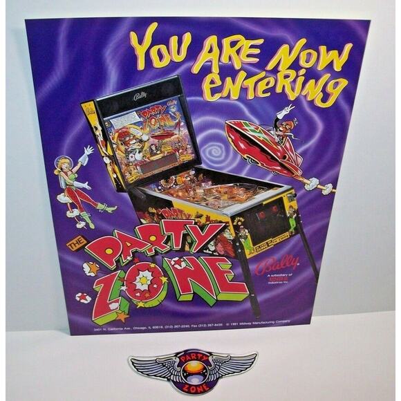 Party Zone Pinball FLYER Game Plus Plastic Promo Wings 1991 Original - Picture 1 of 3